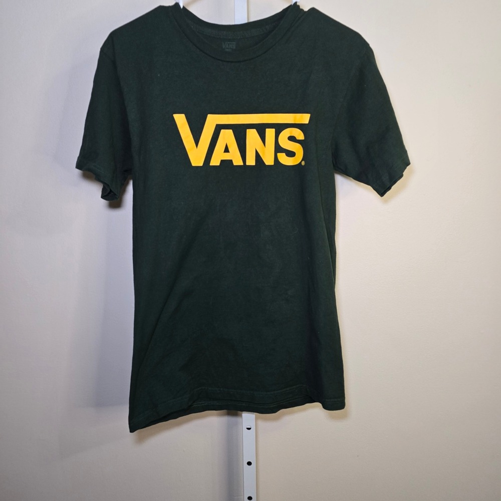 Vans Mens Graphic T-Shirt Forest Green Yellow Logo Skate Tee Small